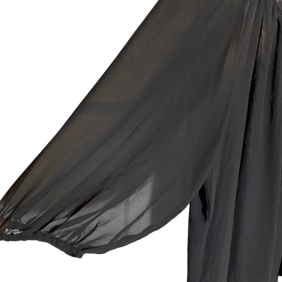 ANA A new approach women's size Large Black sheer blouse tie front 1/2 sleeve - Picture 4 of 5
